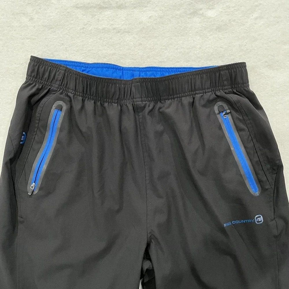 Free Country Men's Black Ankle Zip Micro-Tech Blue Accents Pants Large Y2K